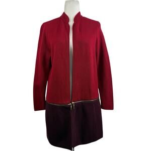 Chico's 1 (US M) Convertible Bi-Color Cardigan Open 100%Cotton Knit Red Burgundy